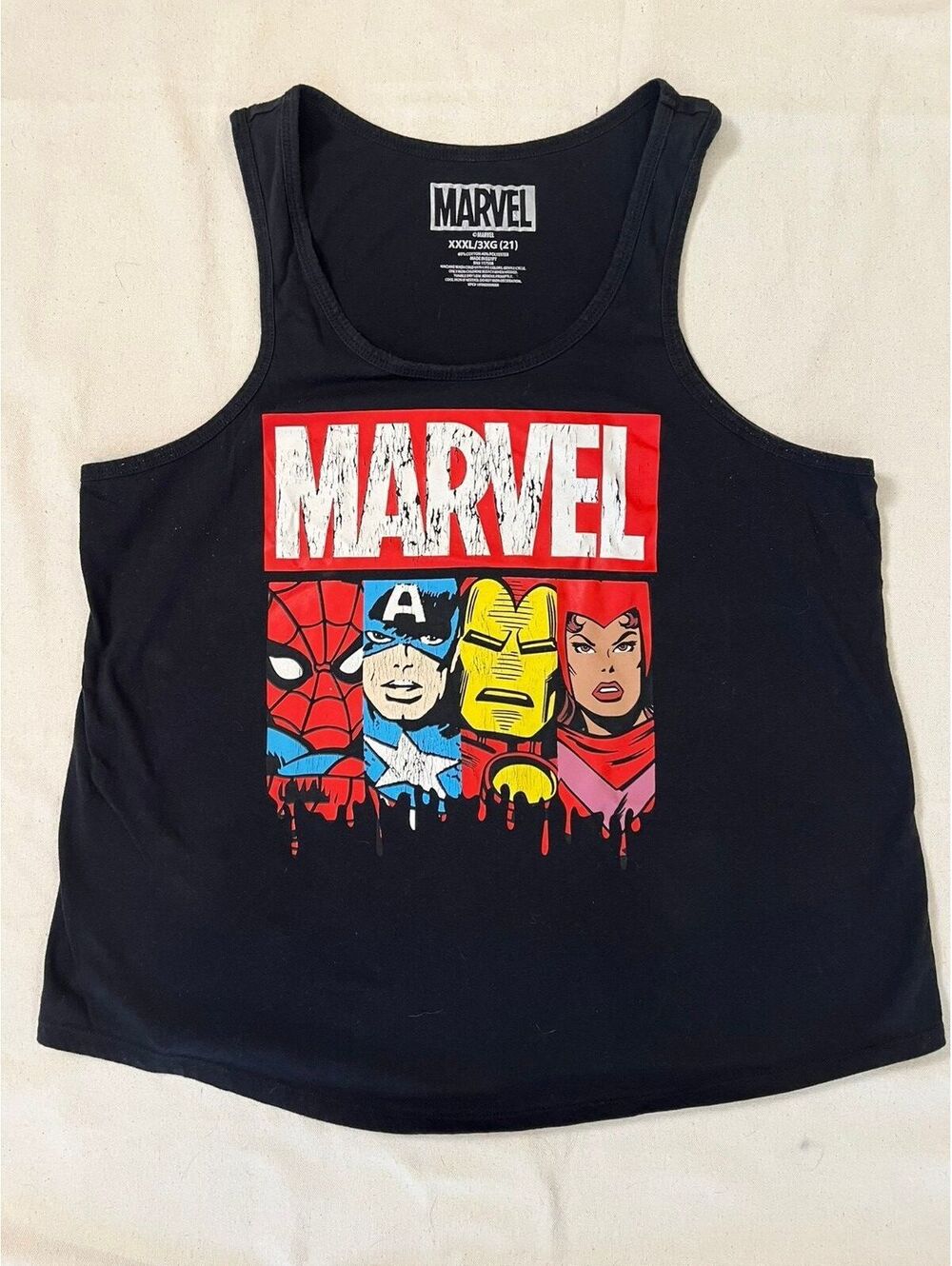 Marvel Black Tank Top with Superhero Graphic
